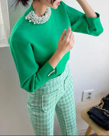Pearl Collar Knit Top 00421
