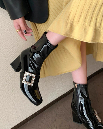 Crystal Buckle Patent Boots 00427