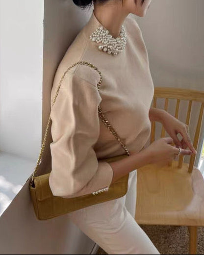 Pearl Collar Knit Top 00421