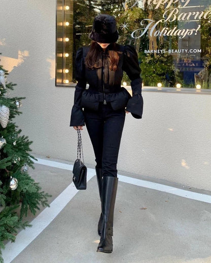 Satin Peplum Puff Jacket 00448