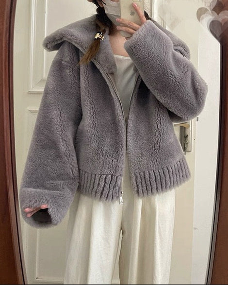 Fuzzy Wool-Blend Short Jacket 00523