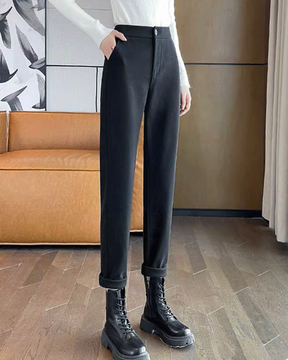 Fleece-Lined Cuffed Tapered Pants 00496