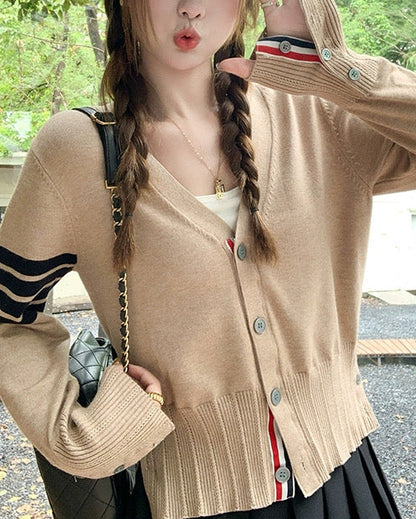 Preppy Style 4-Stripe Knit Cardigan 00574
