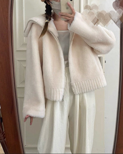 Fuzzy Wool-Blend Short Jacket 00523