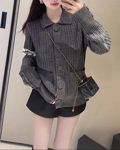 Chic Stripe Knit Cardigan 00447