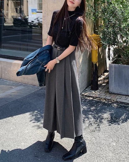 Elegant High-Waist A-Line Maxi Skirt 00498