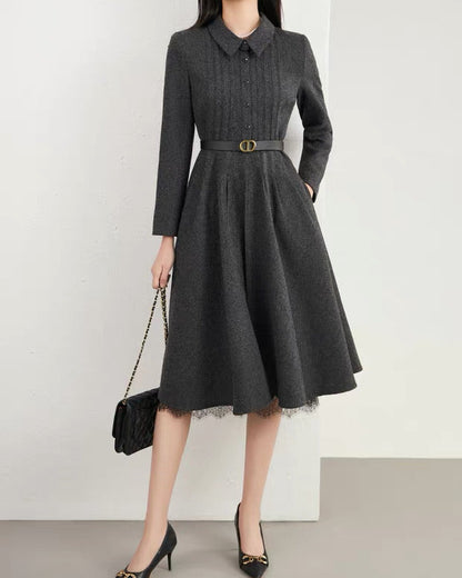 Elegant Wool Ribbed Knit Dress 00468