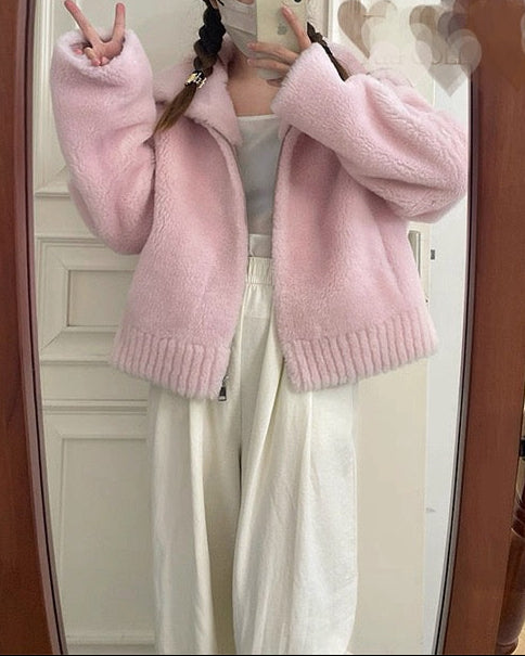 Fuzzy Wool-Blend Short Jacket 00523
