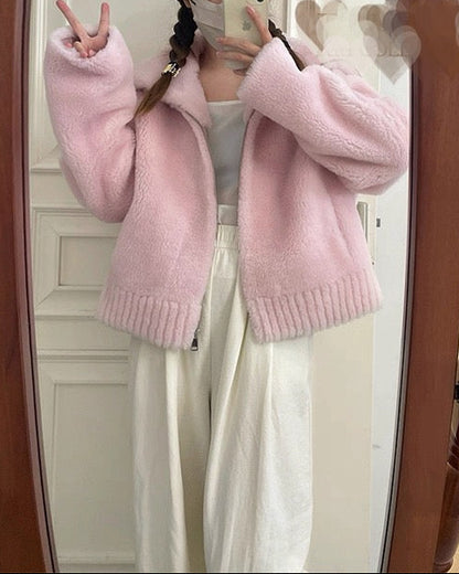 Fuzzy Wool-Blend Short Jacket 00523