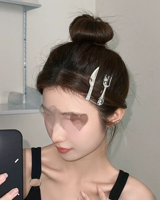 Silver Cutlery Hair Clip Set 00481