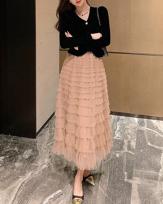 Romantic Layered Tulle Long Skirt 00499