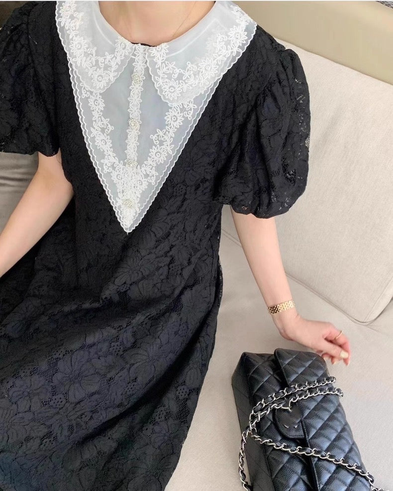 Lace Collar Puff Dress 00269