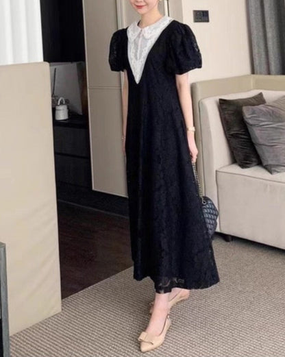 Lace Collar Puff Dress 00269