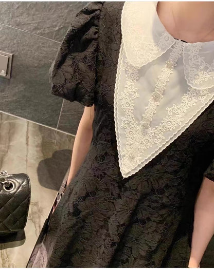 Lace Collar Puff Dress 00269