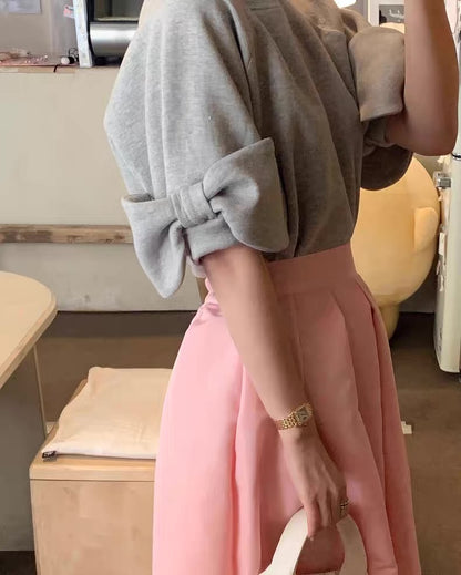 Casual Bow-Tied Sleeve Tee 00276