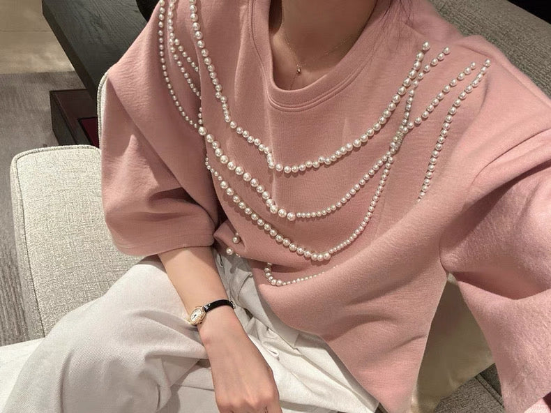 Decorative Pearl Detail Galf Sleeve Top 00278