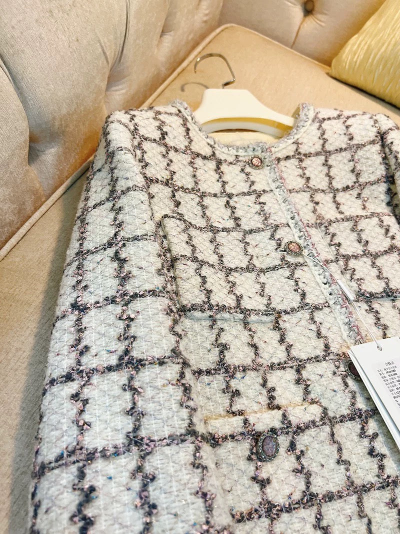 Powder Rose Grid Tweed Jacket 00320