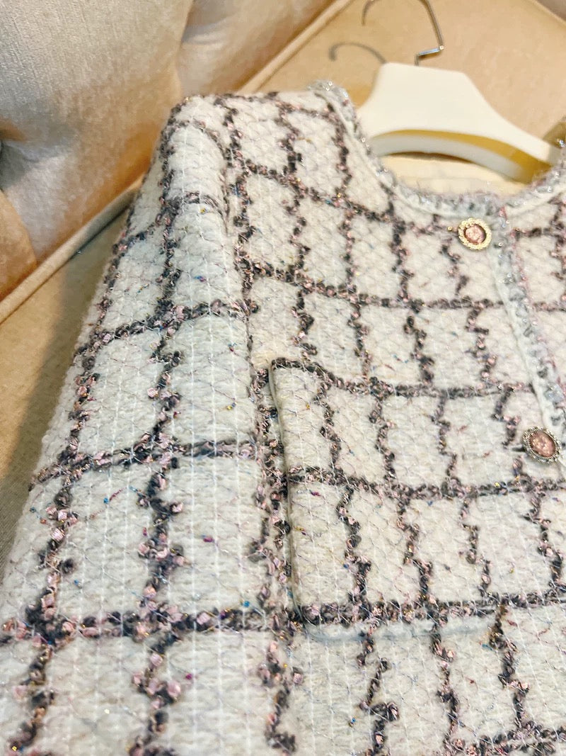 Powder Rose Grid Tweed Jacket 00320