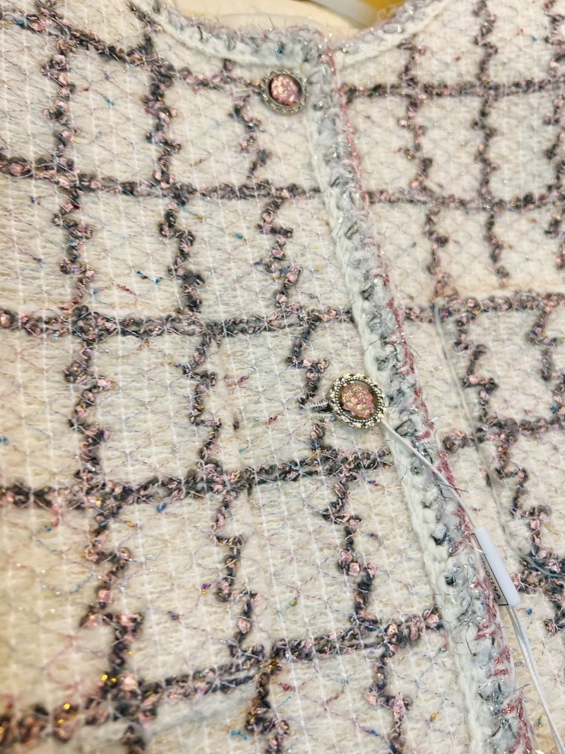 Powder Rose Grid Tweed Jacket 00320