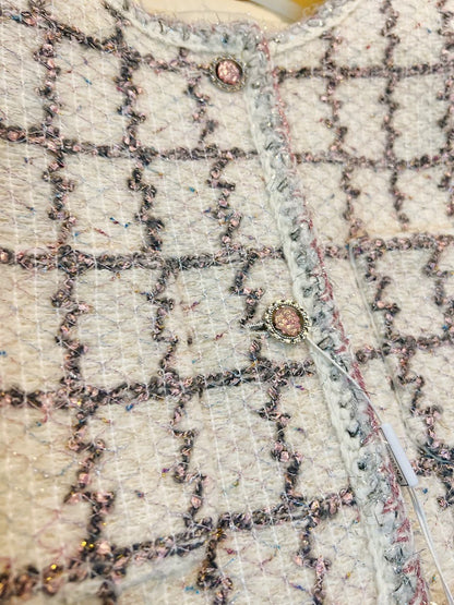 Powder Rose Grid Tweed Jacket 00320