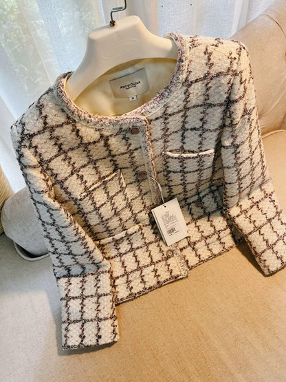 Powder Rose Grid Tweed Jacket 00320