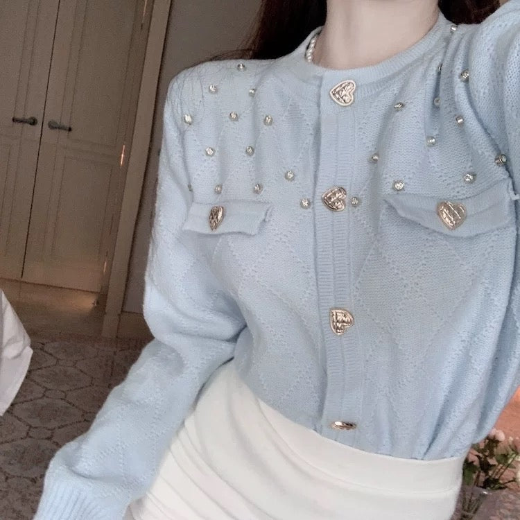 Diamond Knit Cardigan with Heart Button 00347