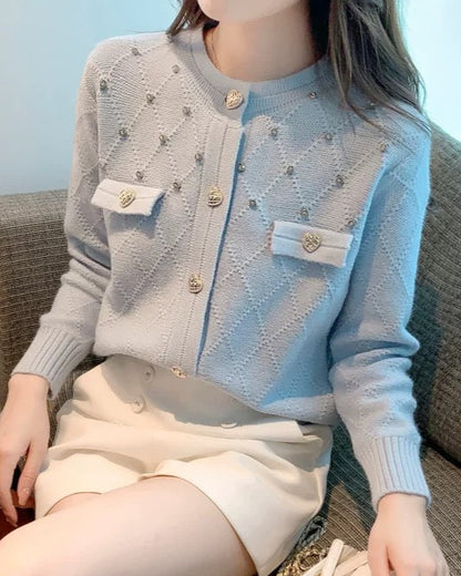 Diamond Knit Cardigan with Heart Button 00347