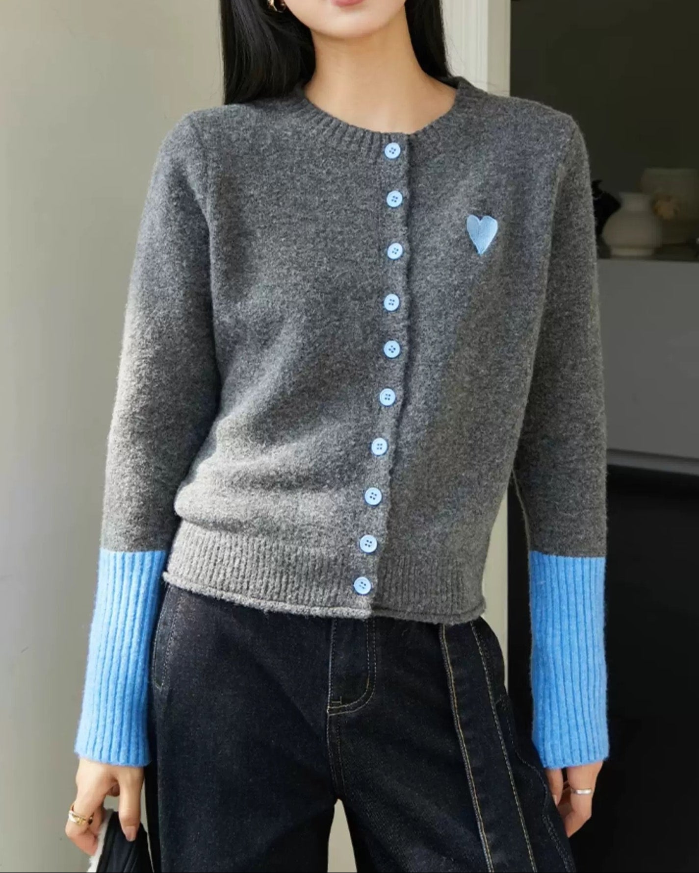 Heart Accent Knit Cardigan 00349