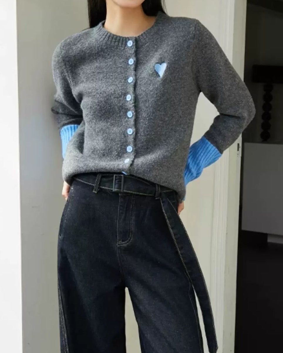 Heart Accent Knit Cardigan 00349