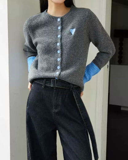 Heart Accent Knit Cardigan 00349