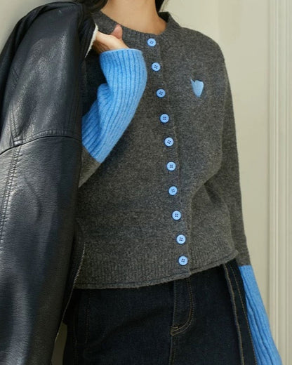 Heart Accent Knit Cardigan 00349