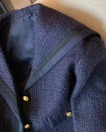 Navy Sailor-Collar Tweed Jacket 00346
