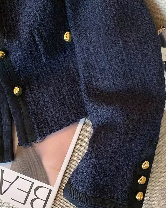 Navy Sailor-Collar Tweed Jacket 00346