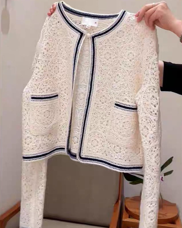 Lace Crochet Tweed Cardigan 00395