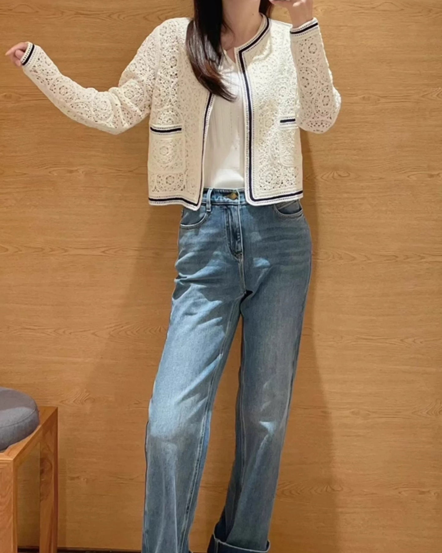 Lace Crochet Tweed Cardigan 00395