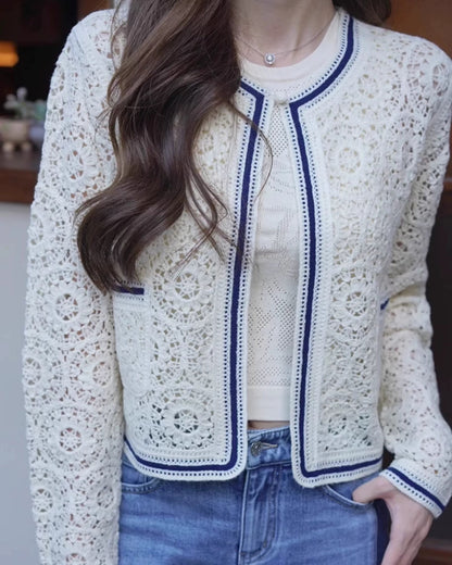 Lace Crochet Tweed Cardigan 00395
