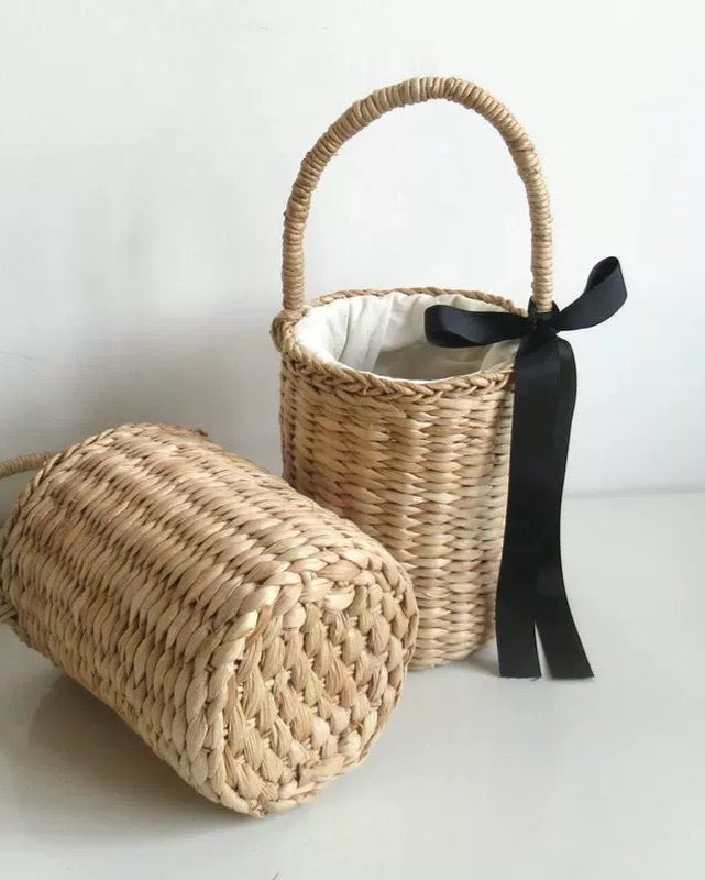 Cylinder Basket Bag with Bow 00057
