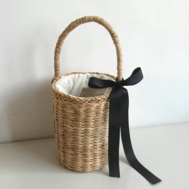 Cylinder Basket Bag with Bow 00057
