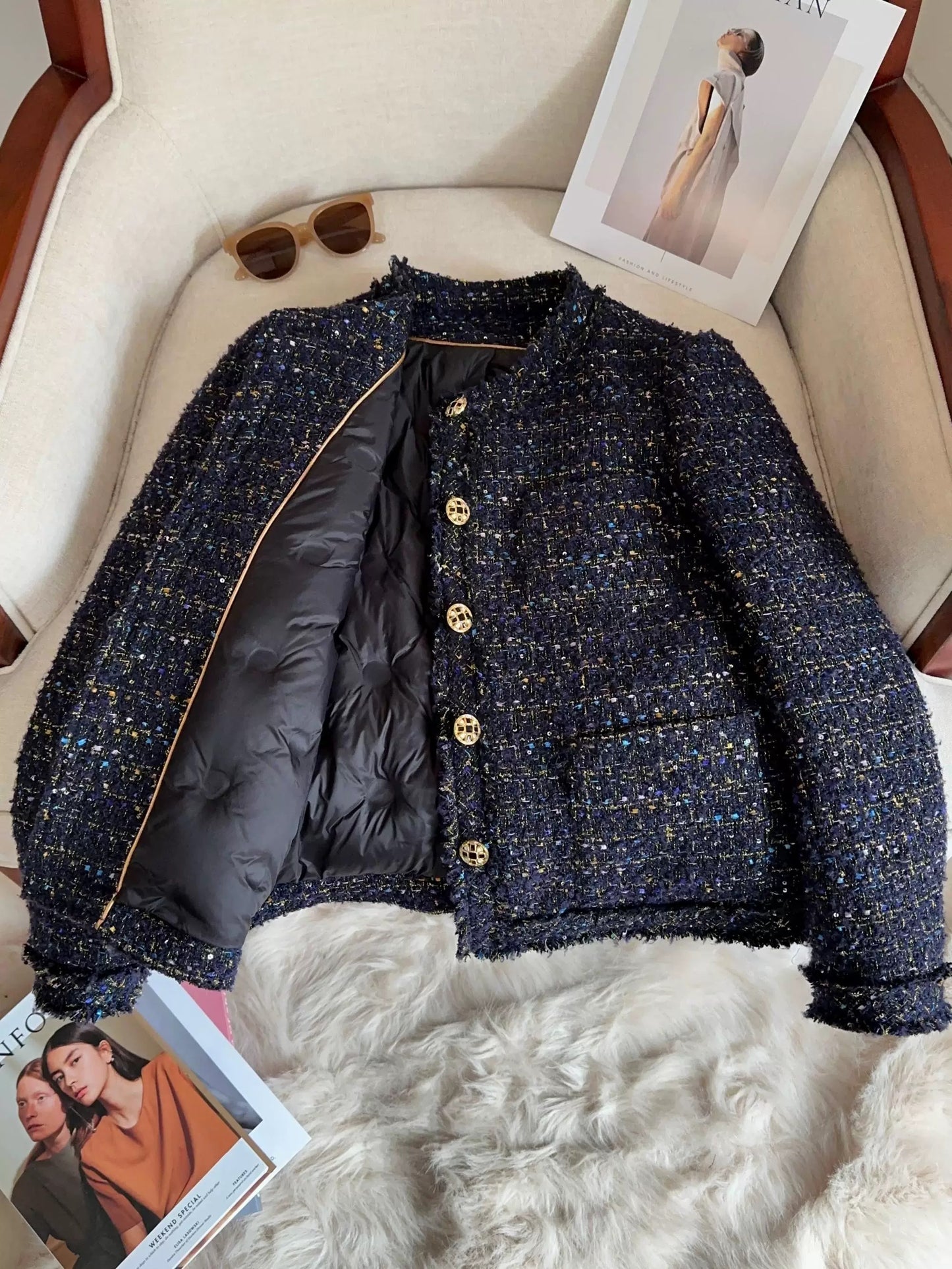Midnight Blue Textured Tweed Blazer 00148