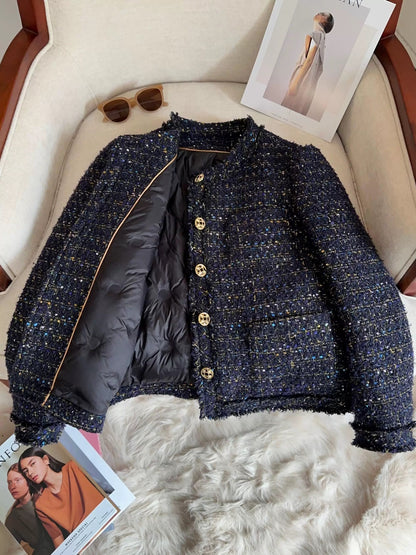Midnight Blue Textured Tweed Blazer 00148