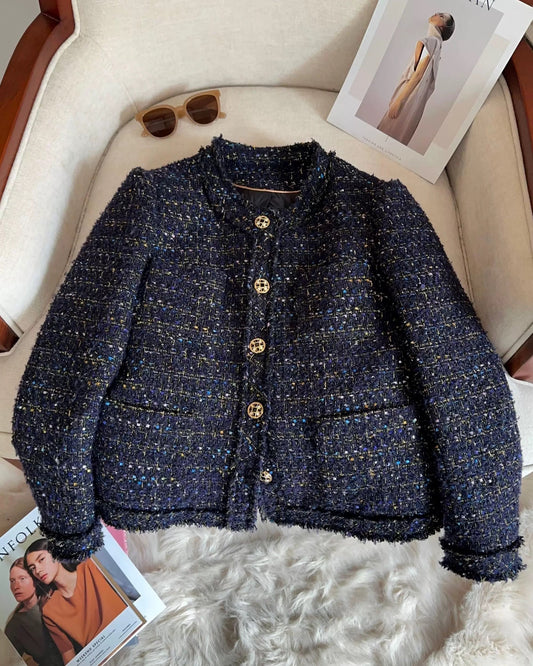 Midnight Blue Textured Tweed Blazer 00148