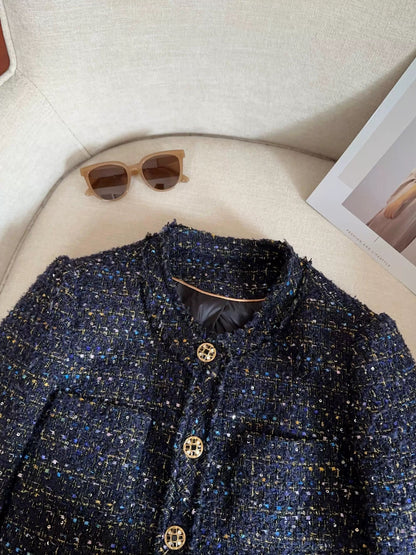Midnight Blue Textured Tweed Blazer 00148