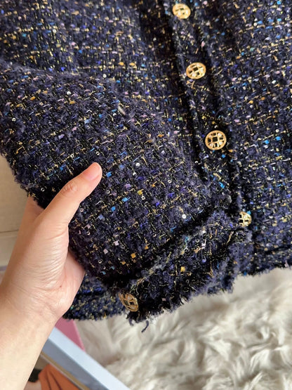 Midnight Blue Textured Tweed Blazer 00148