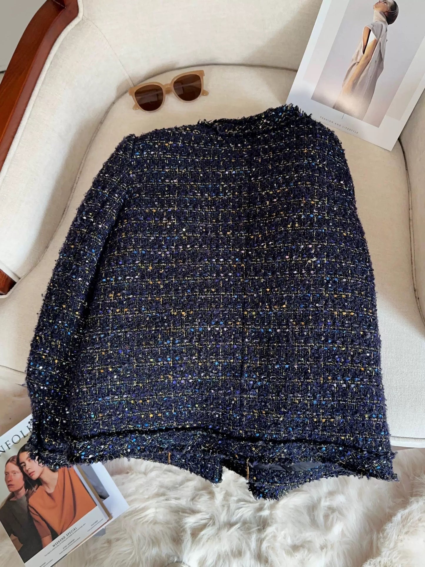 Midnight Blue Textured Tweed Blazer 00148