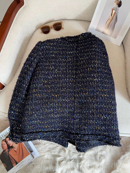 Midnight Blue Textured Tweed Blazer 00148