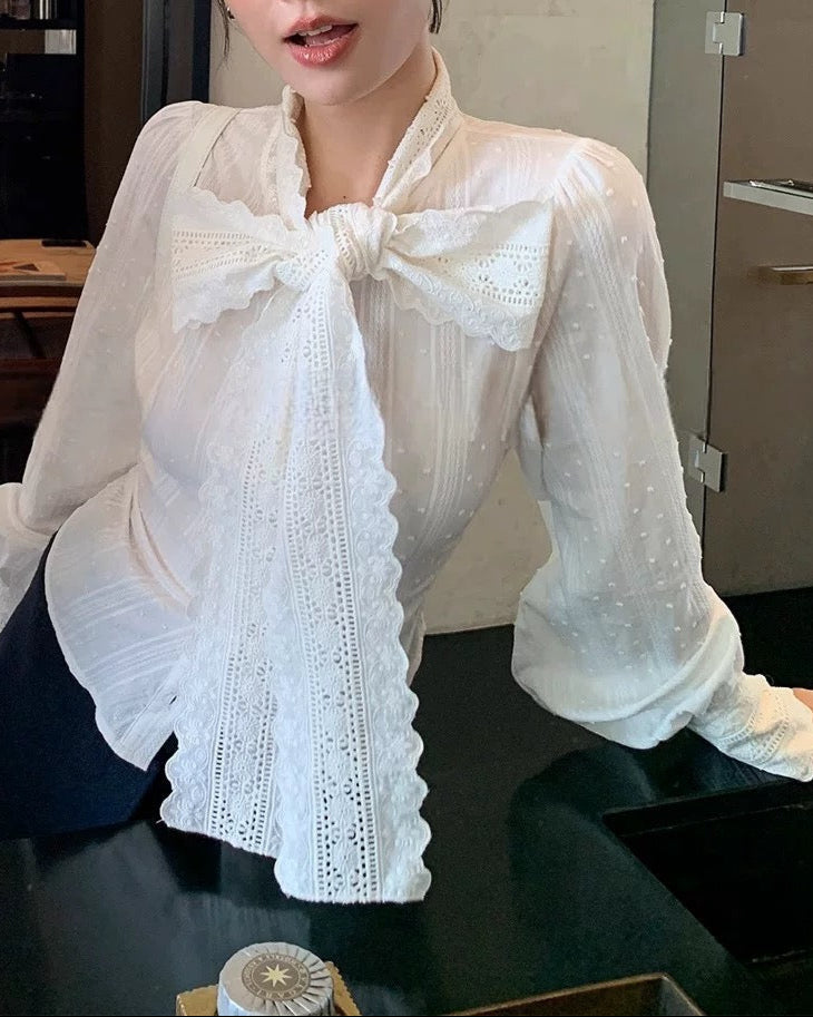 Voluminous Elegance Bow Blouse 00155