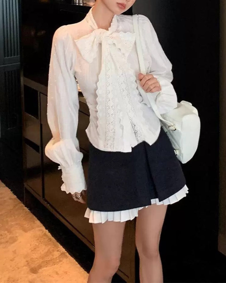 Voluminous Elegance Bow Blouse 00155