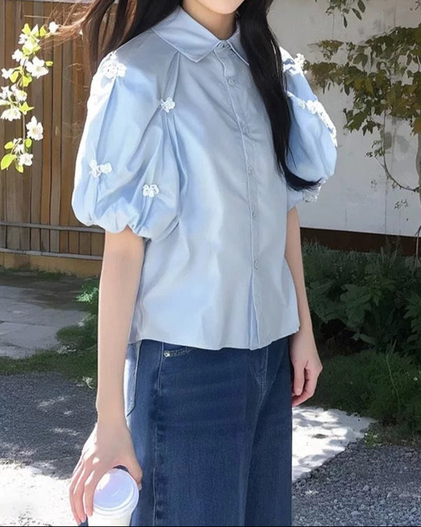Luxe Ruffled Puff Sleeve Shirt 00157