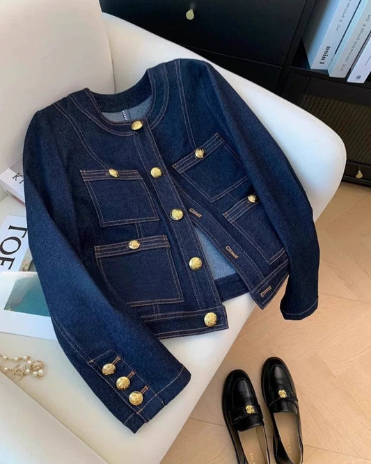 Elegant Contrast Stitch Denim Jacket 00182