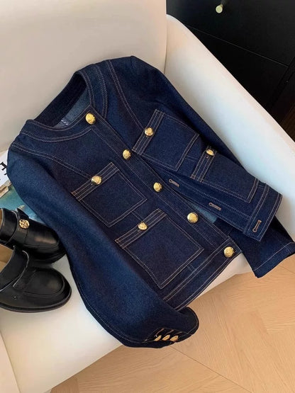 Elegant Contrast Stitch Denim Jacket 00182